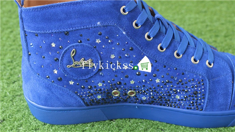 Christian Louboutin Flat Spike Sneaker High Top Blue Suede